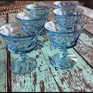 Vintage Blue Fostoria Jamestown Goblets Dessert Dishes Bundle group Lot of 3